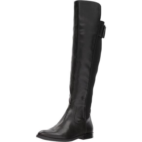 Calvin Klein Women Over The Knee Riding Boots Priya Size US 5M Black Leather - Picture 1 of 5